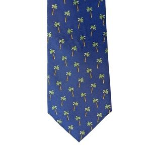 Lauren Ralph Lauren Tie 100% Silk Made in USA Blue Palm Tree Tropical Print